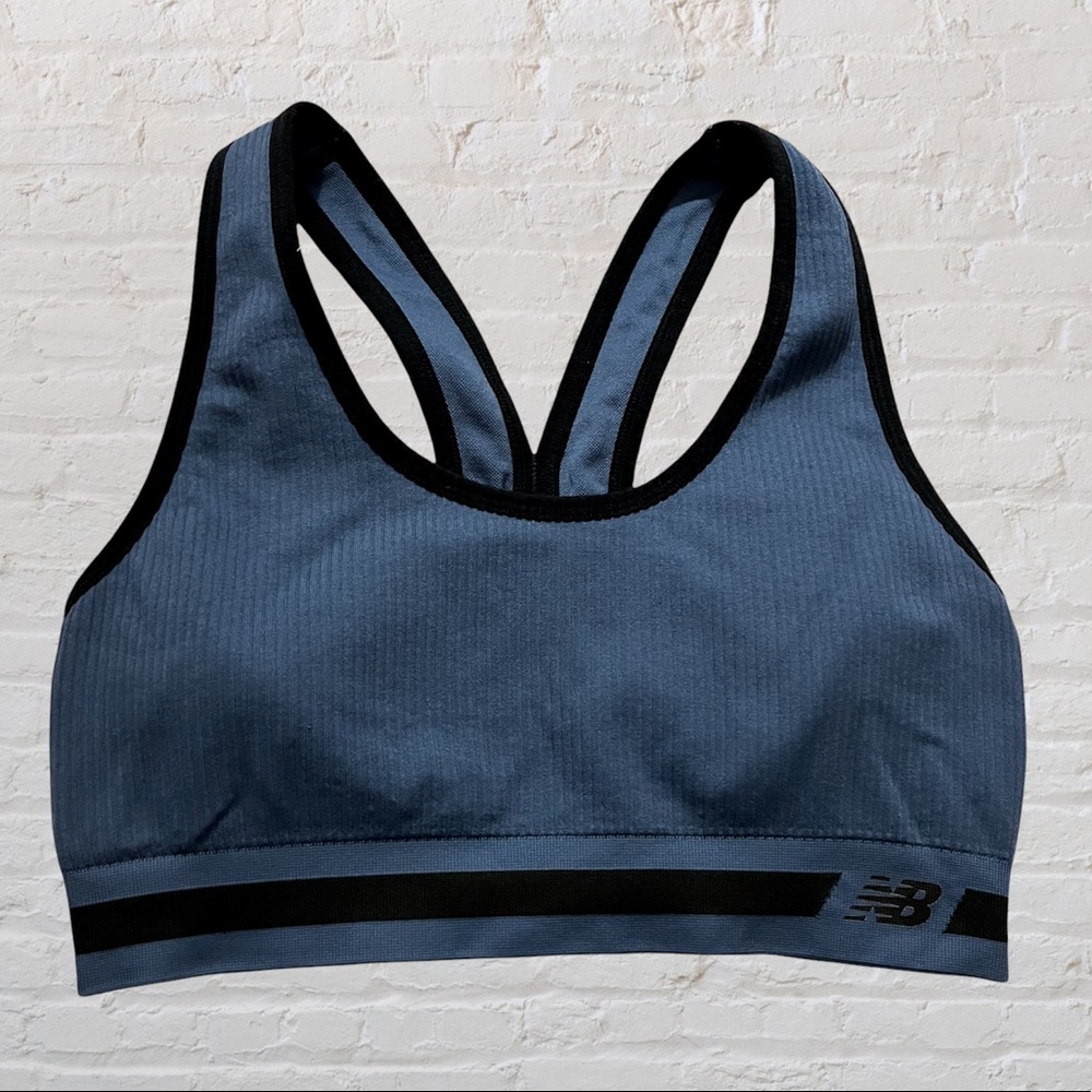 New Balance ribbed fabric blue sports bra
